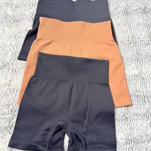 Black and Orange Ribbed Biker Shorts Set